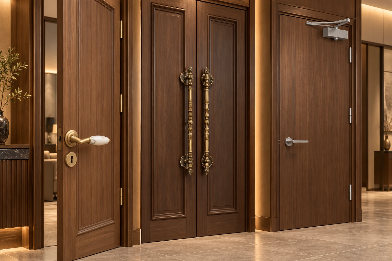 Door hardware showcase based on Home Hardware Store lever handles, main-door pull handles, closers and hinges