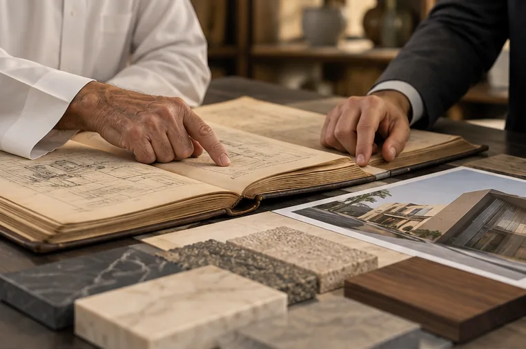 Illustrative generations reviewing architectural plans